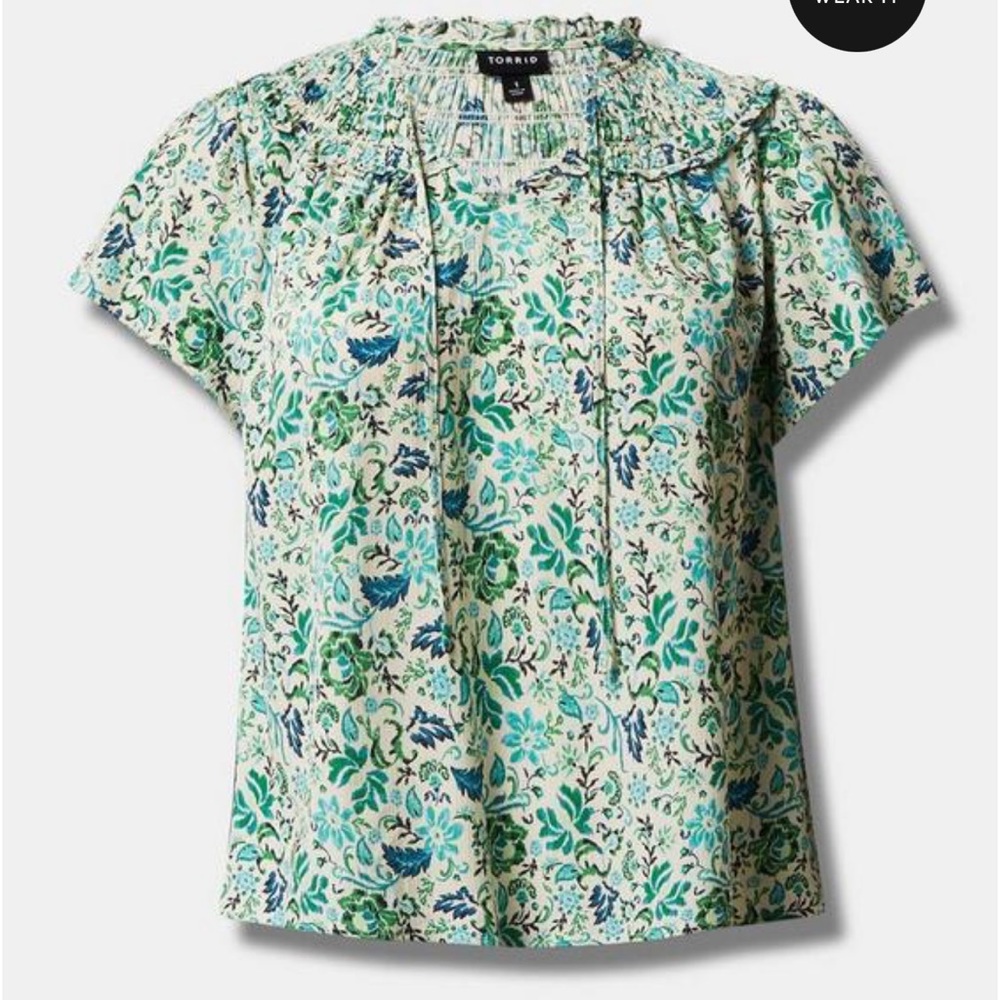 Torrid Boho-Style Washable Gauze Smocked Yoke Ruffle Top, Size 5 (5X)